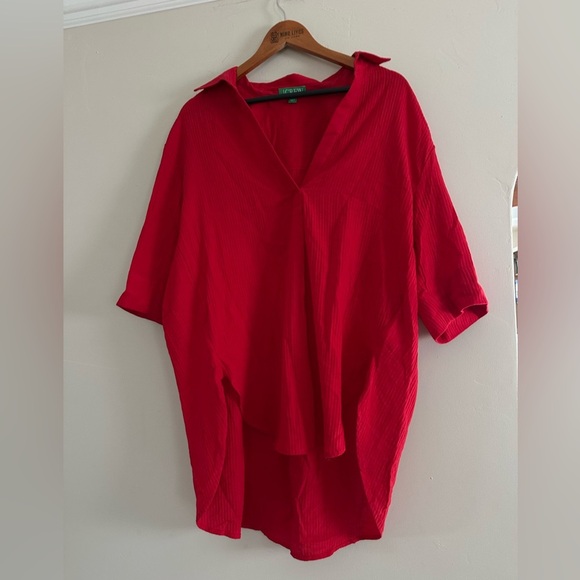 J.Crew Bright Red Linen Popover Shirt Blouse | Size Small | Collared Tunic Style - Picture 3 of 6